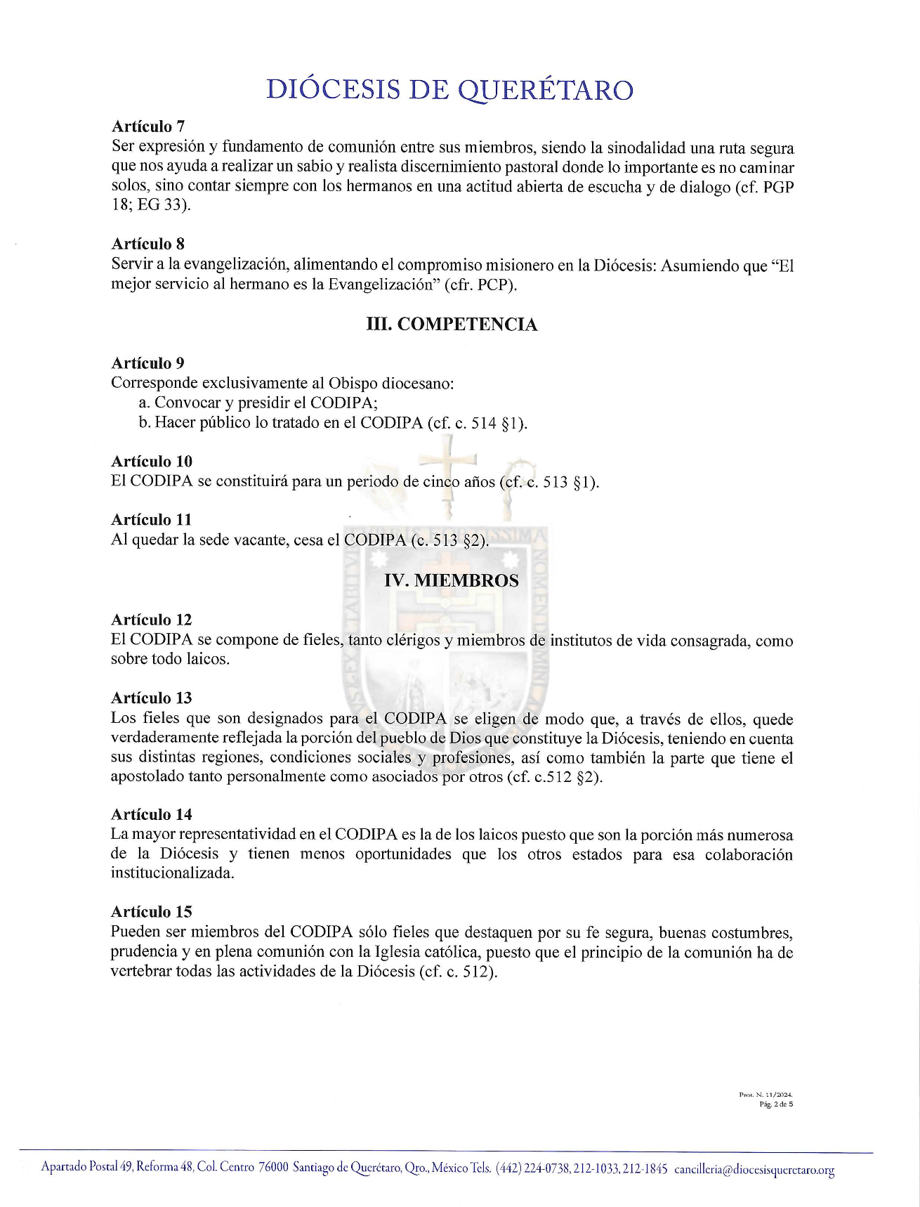 Prot. N. 11/2024 Asunto: Decreto de Constitución del Consejo Diocesano de Pastoral y aprobación de sus Estatutos 4